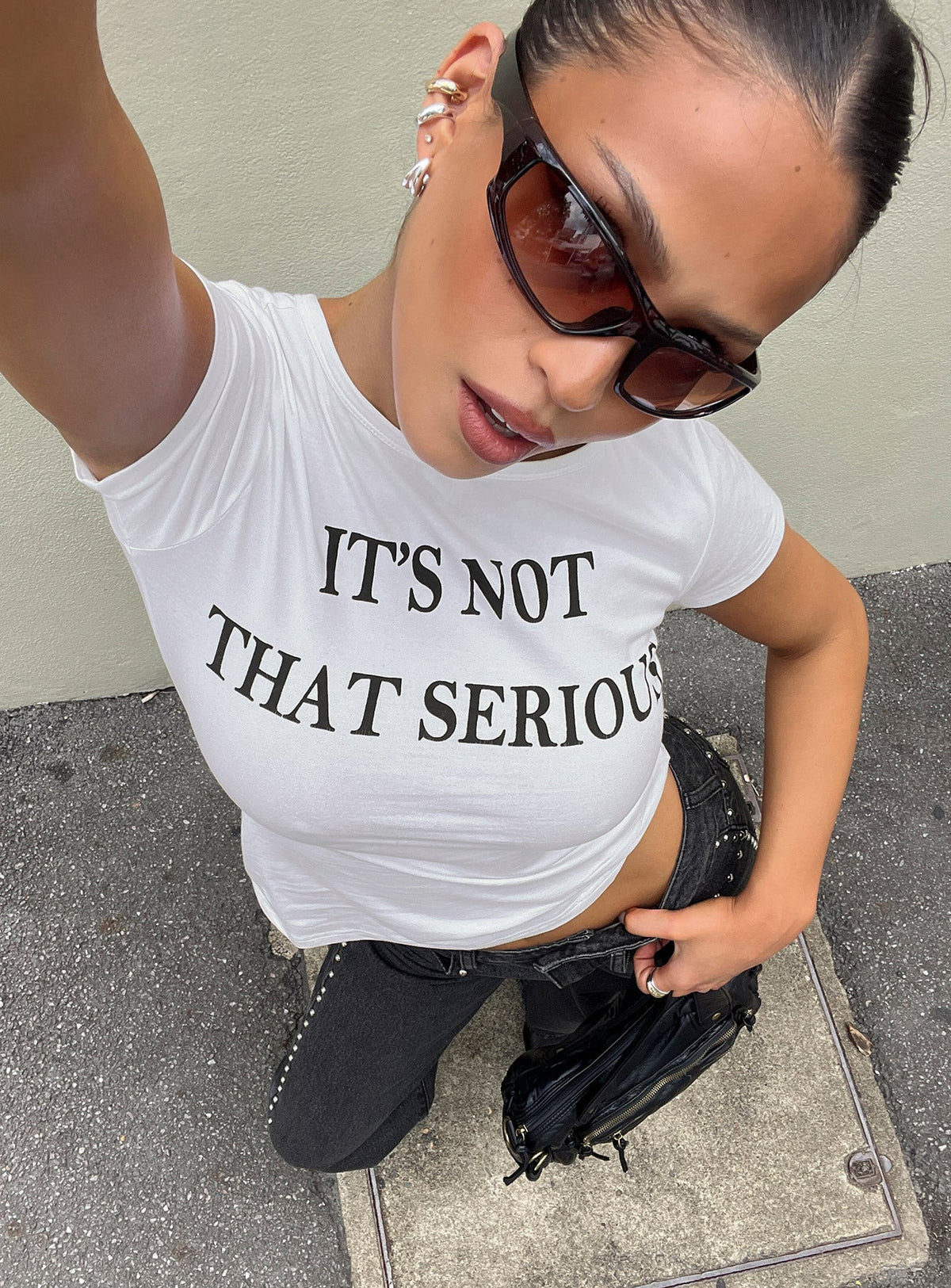 It's Not That Serious Graphic Baby Tee White / Black