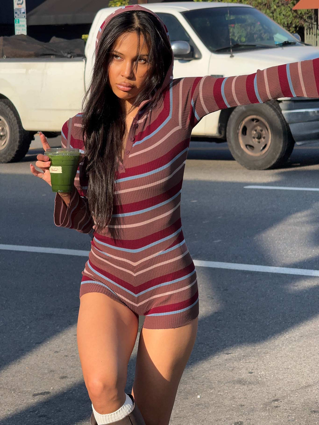 Jamima Long Sleeve Knit Playsuit Multi Stripe