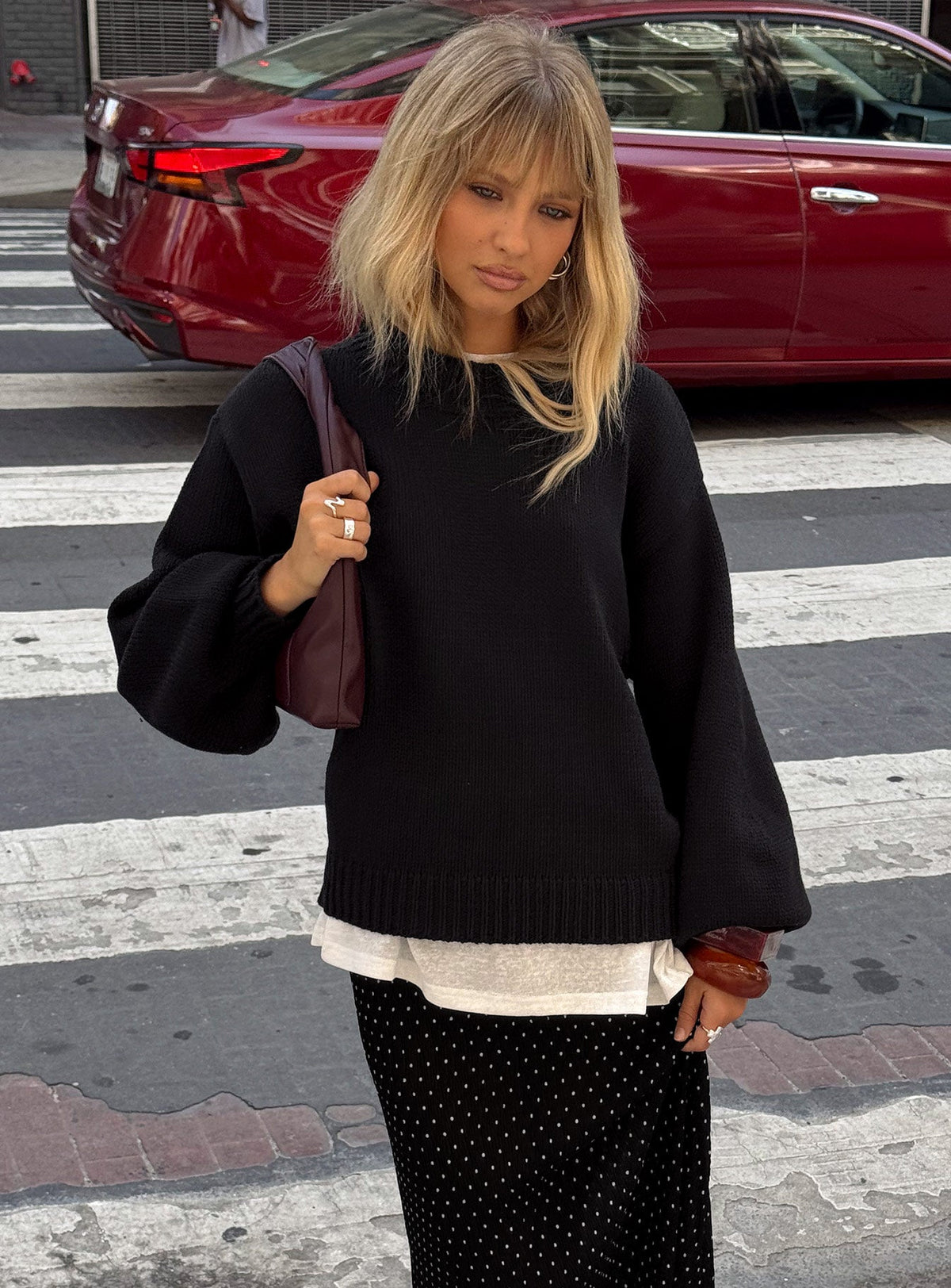 Harmony Balloon Sleeve Knit Sweater Black