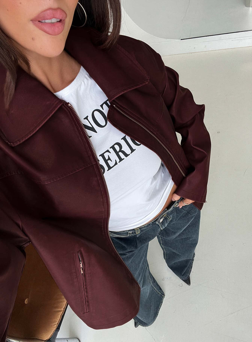 Napoleon Faux Leather Jacket Burgundy