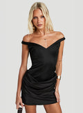 Aubriellah Sweetheart Neckline Draped Mini Dress Black