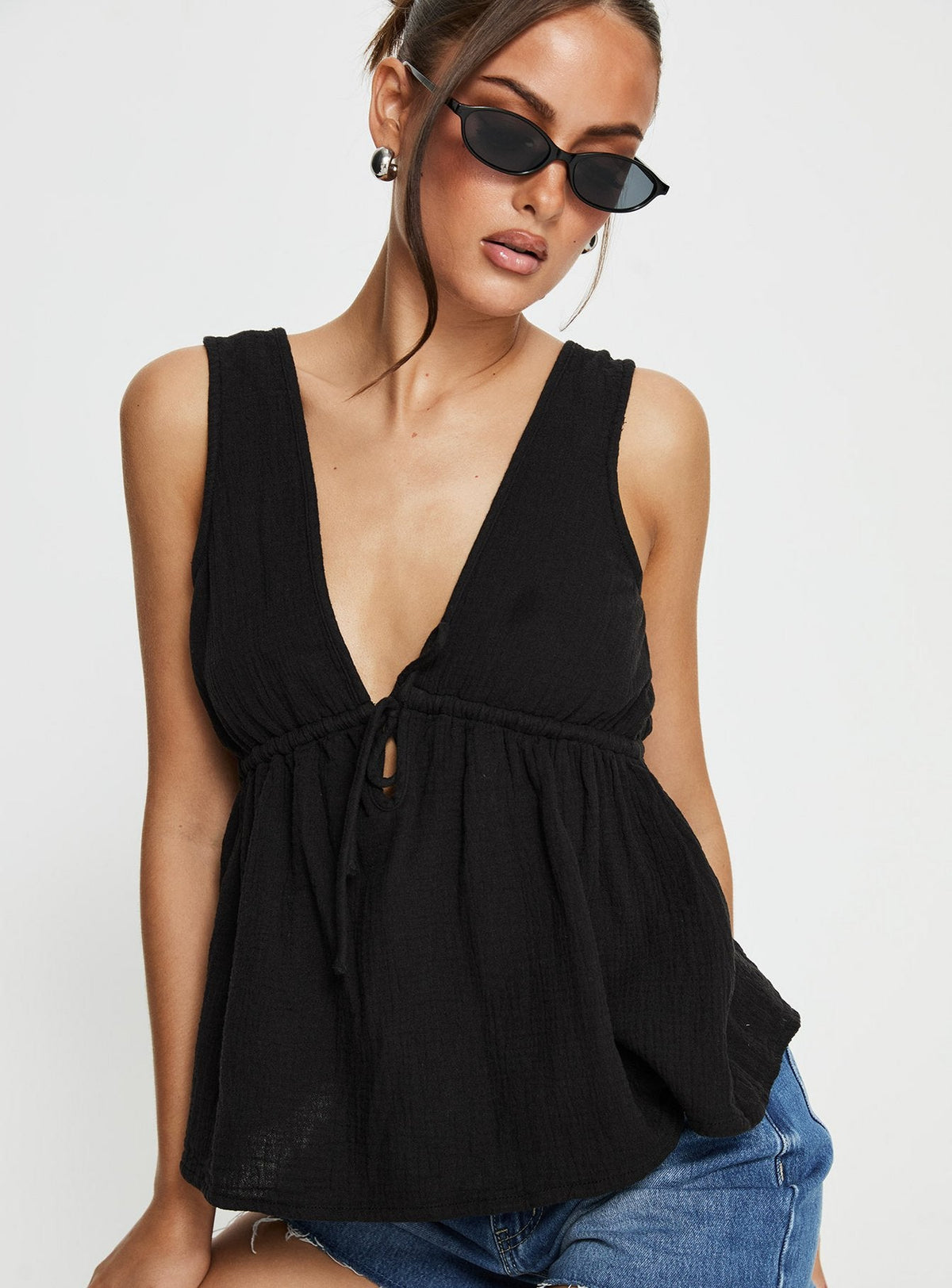 Dianna Babydoll Cami Top Black