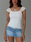 Honeymooner Cap Sleeve Frill Top White