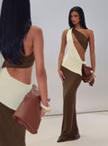 Loletta Draped One Shoulder Maxi Dress Chocolate / Yellow