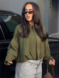 Enlightened Faux Suede Bomber Jacket Khaki