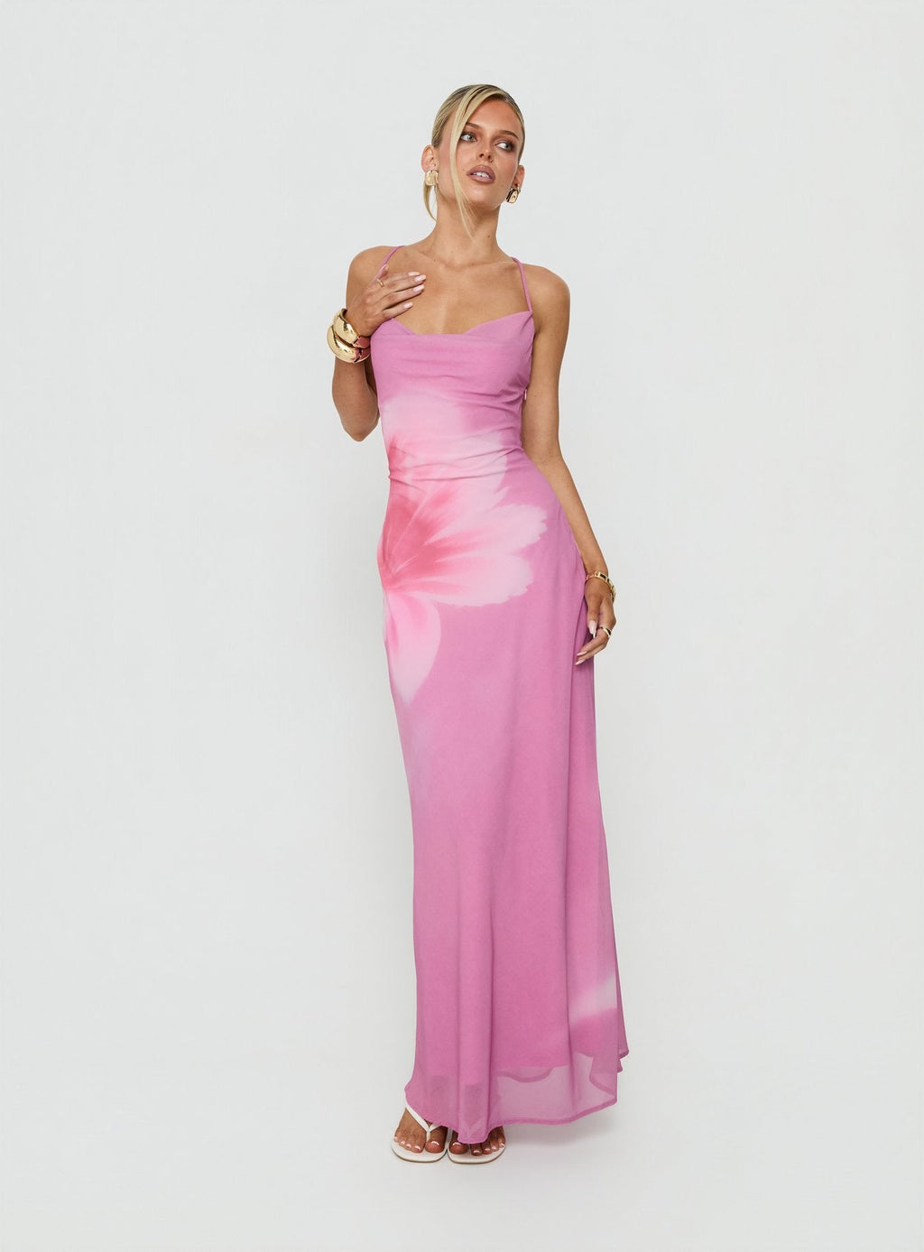 Coletta Cowl Neck Maxi Dress Pink Floral