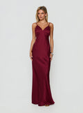 Flip A Switch Satin Lace Slip Maxi Dress Burgundy