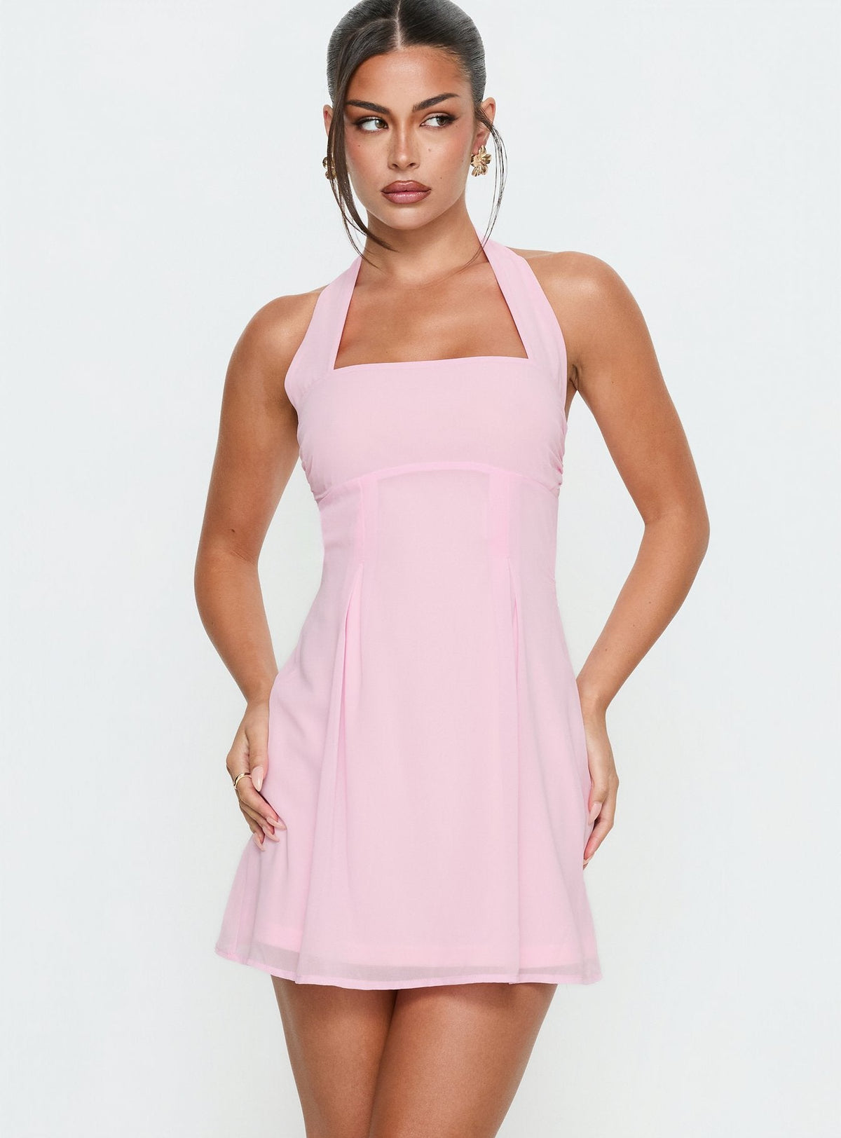 Rosamie Halter Mini Dress Soft Pink