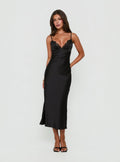 Declanna Satin Lace Trim Slip Midi Dress Black