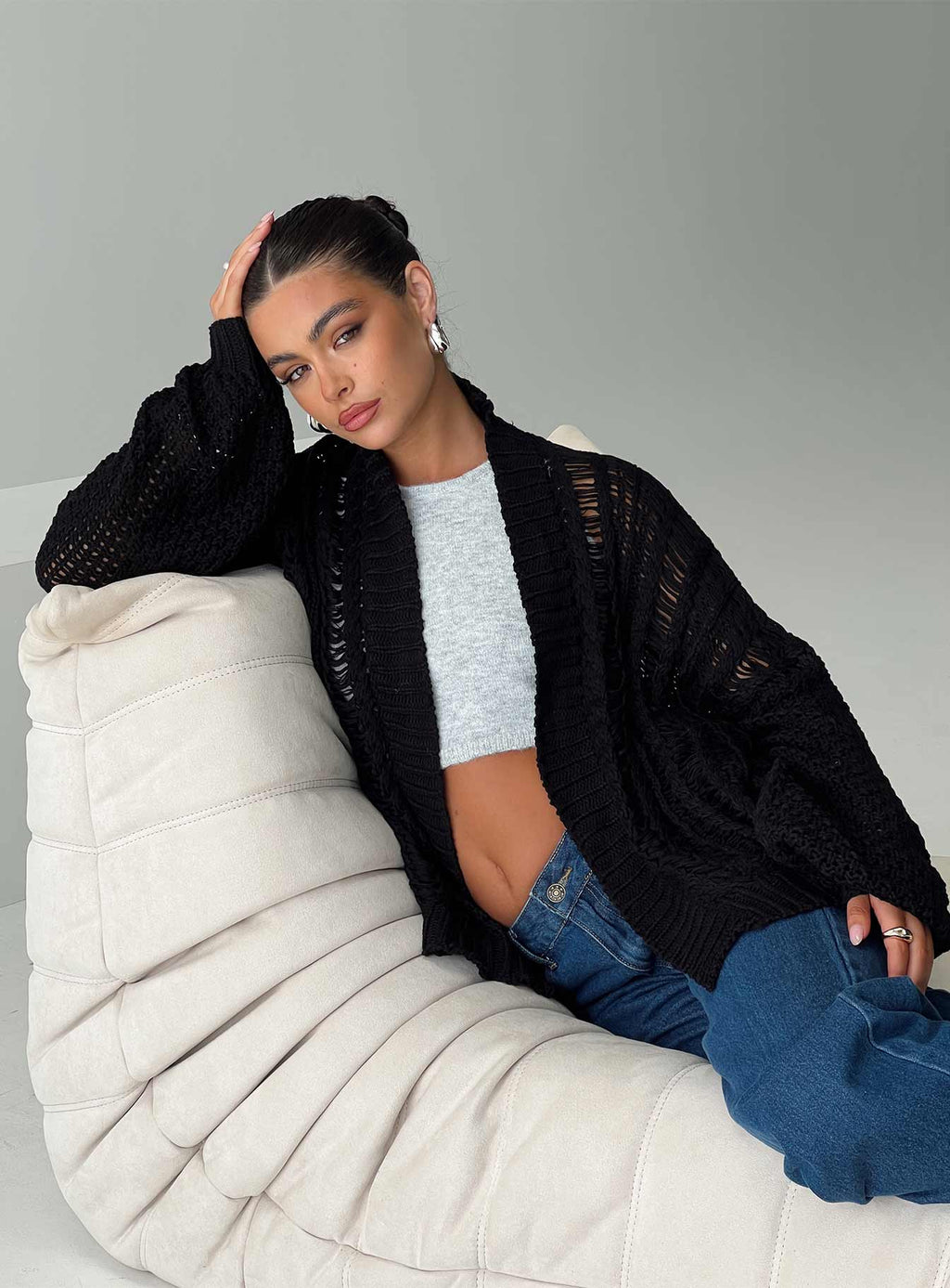 Abner Cable Cardigan Black