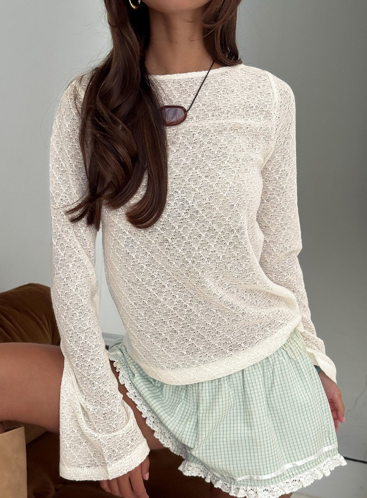 Tuppence Textured Long Sleeve Top Cream