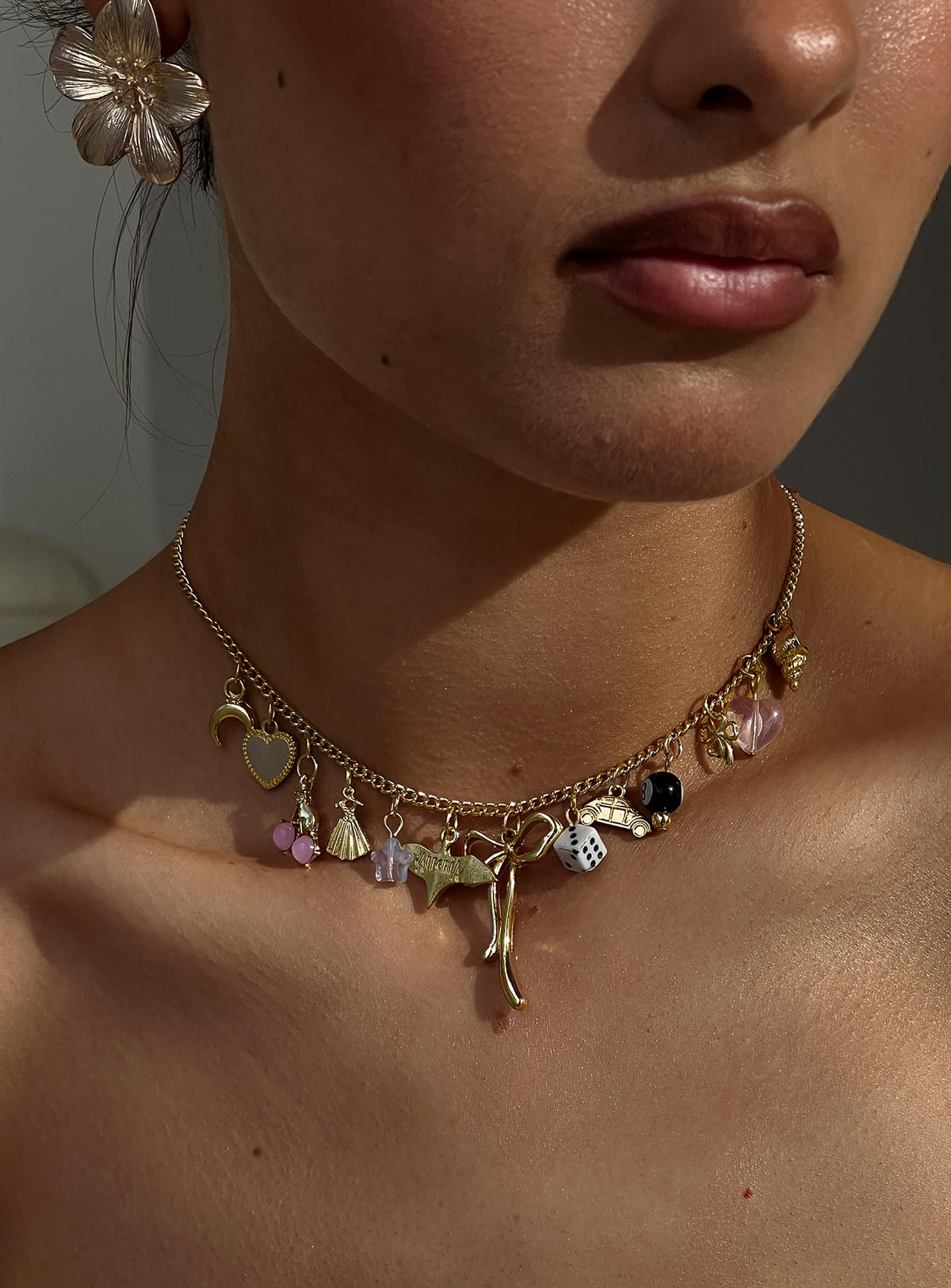 Antiqued Charm Necklace Gold