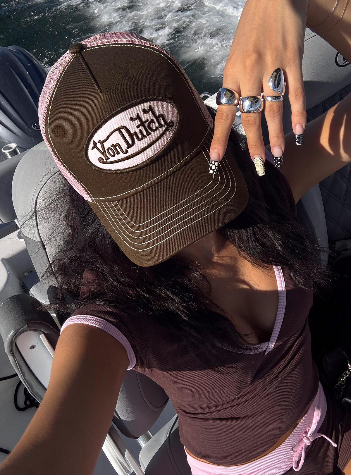Von Dutch Staple Trucker Hat Brown / Pink