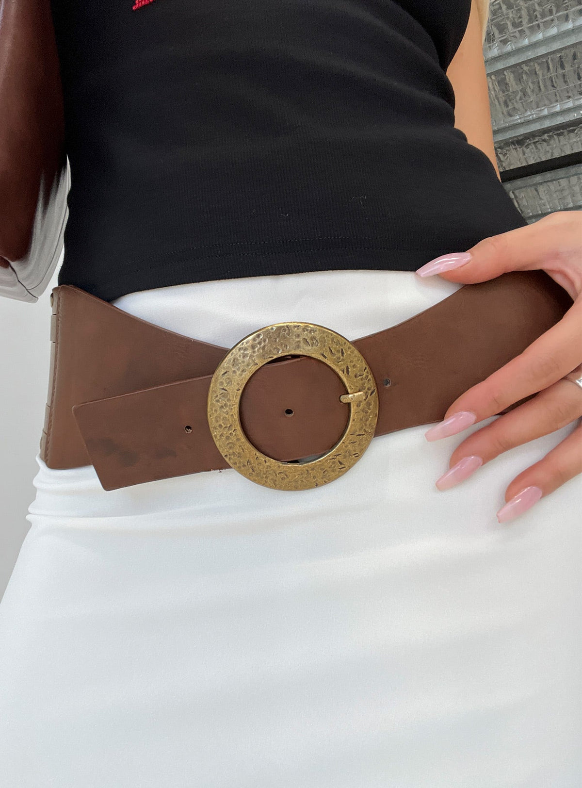 Vanish Faux Leather Belt Brown