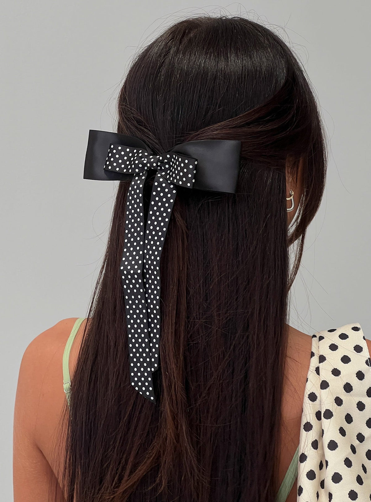 Reflecting Layered Bow Black Polka