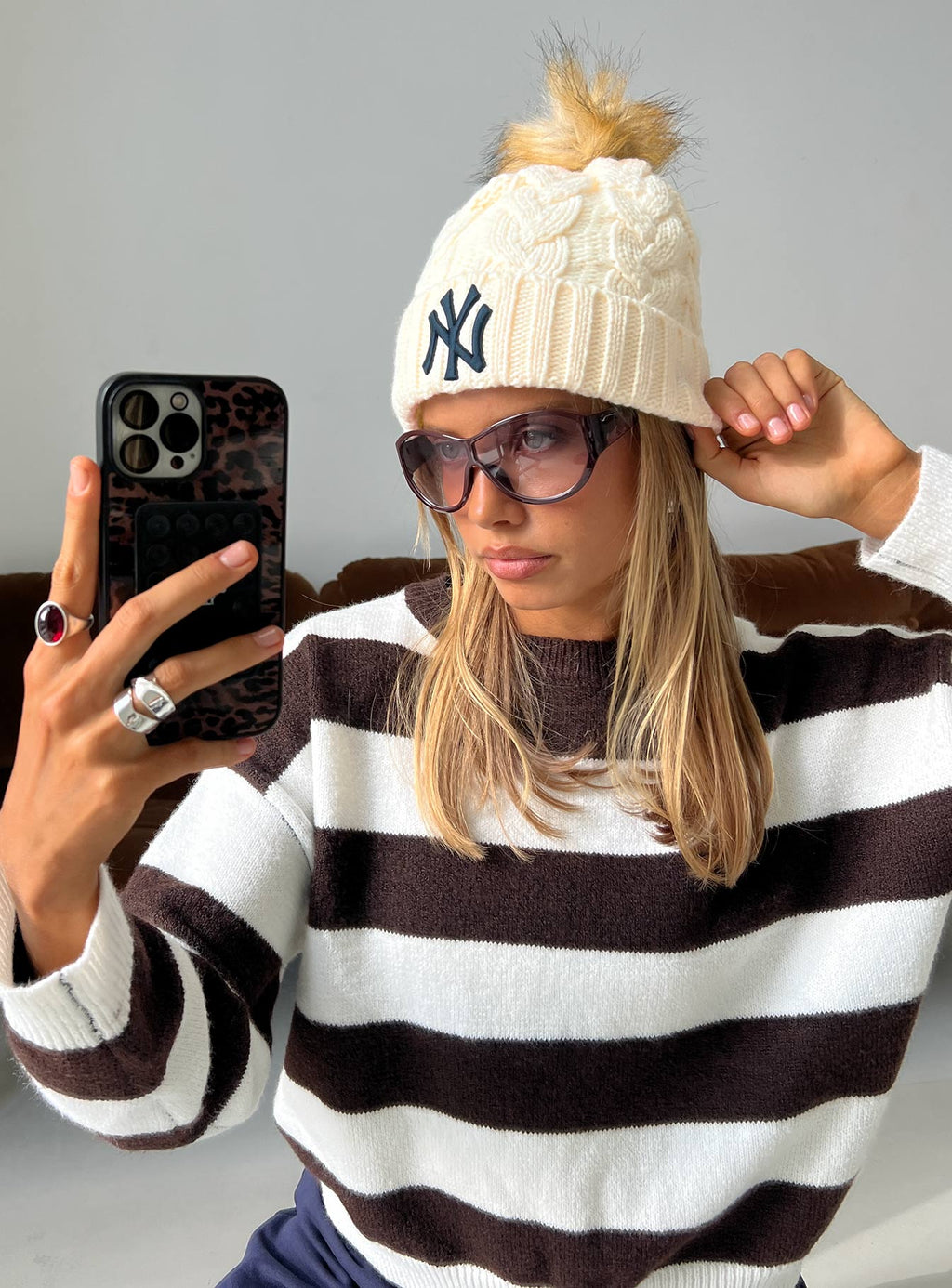 New York Yankees Knit Beanie Cream