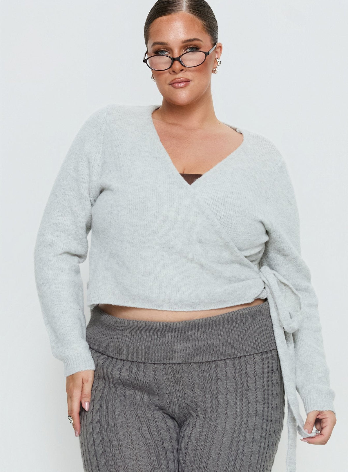 Tonee Wrap Knit Cardigan Grey Curve