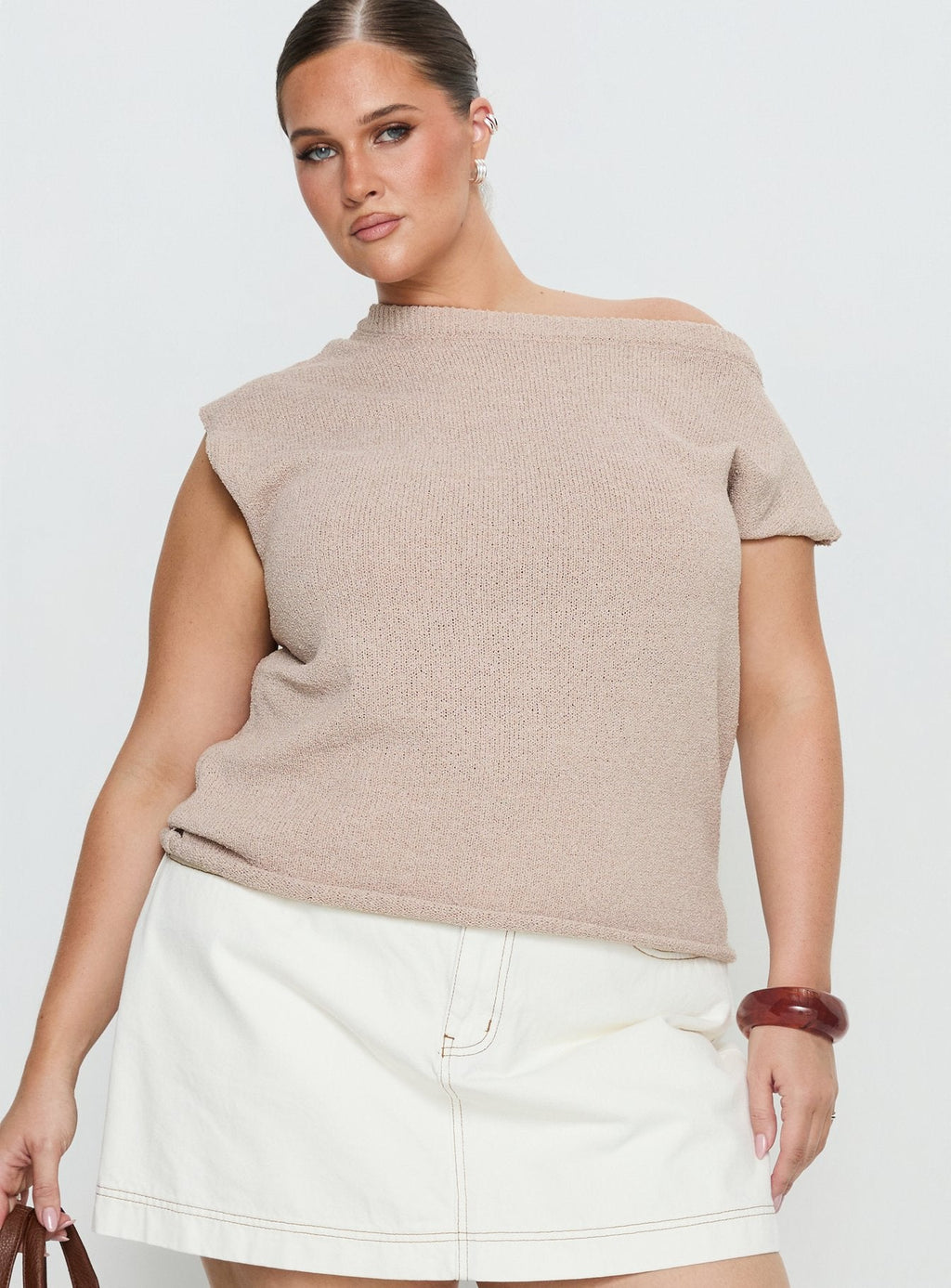 Ashfield Off Shoulder Top Oat Curve
