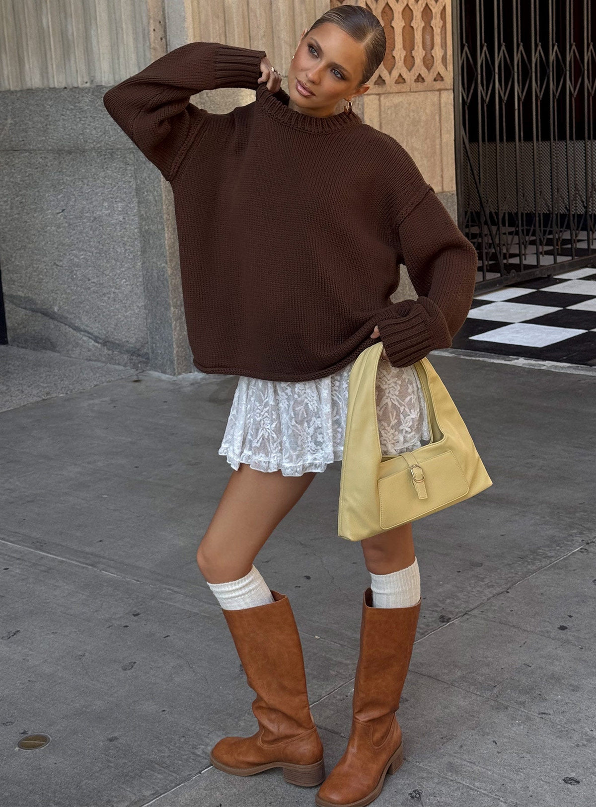 Wilda Crew Neck Knit Sweater Brown