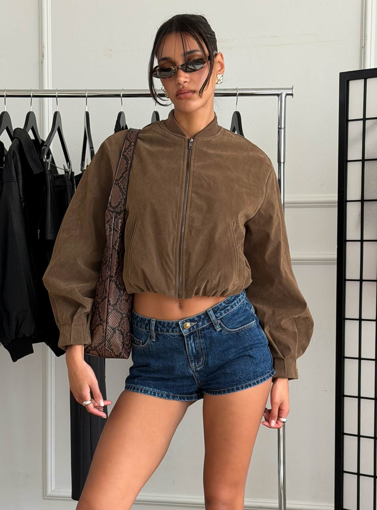 Mastery Faux Suede Bomber Jacket Brown