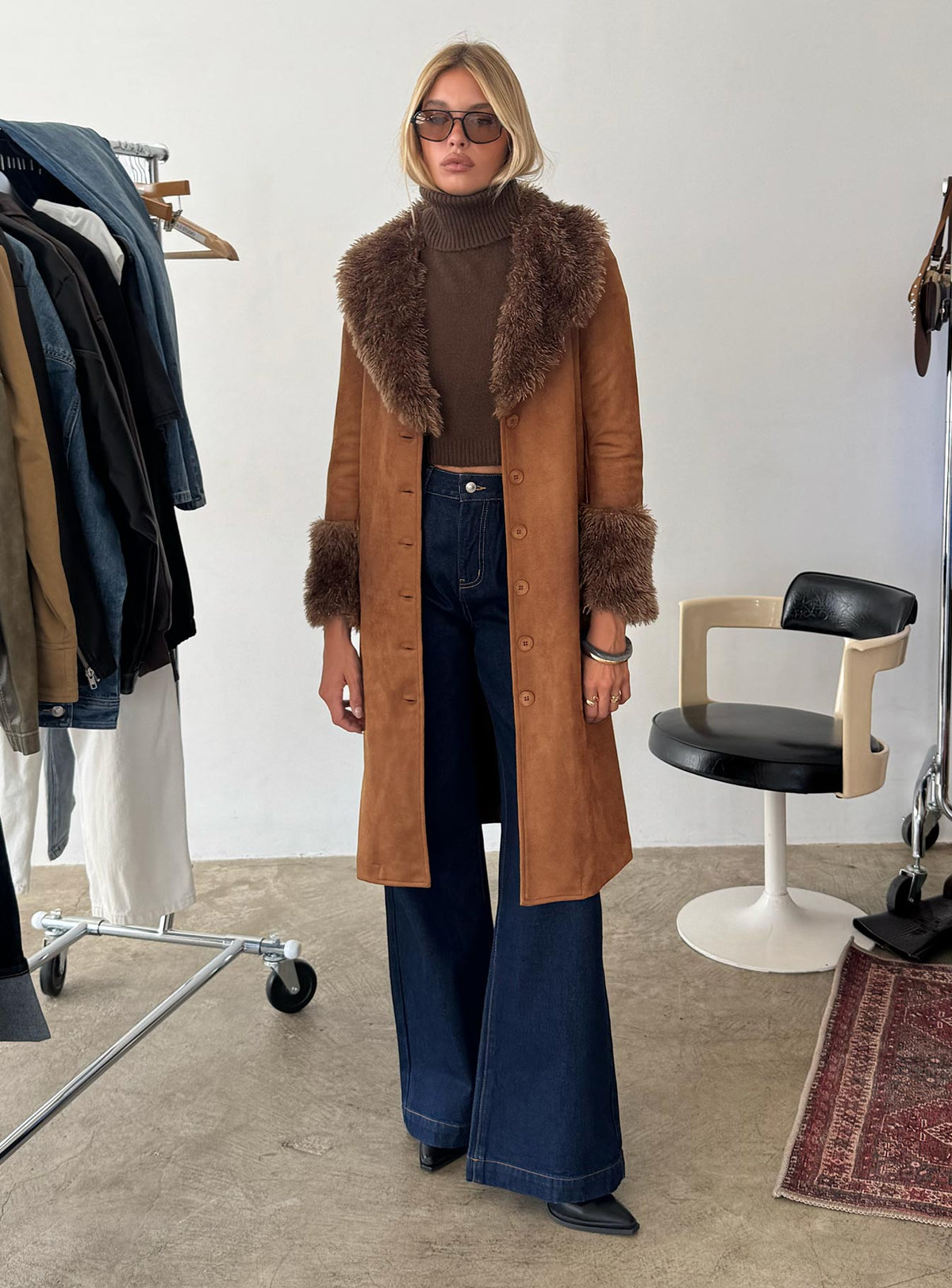 After Party Shearling Jacket Brown