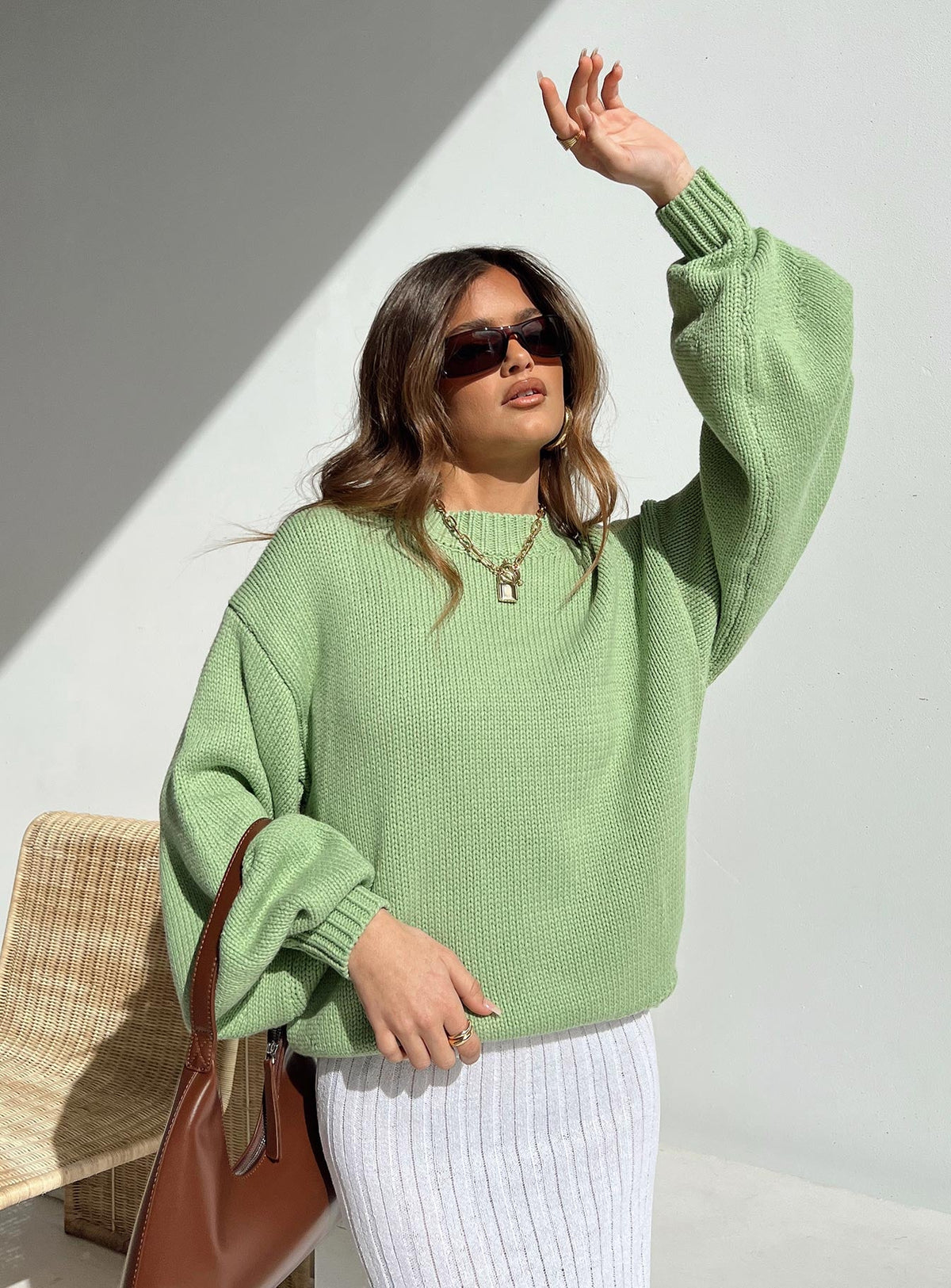 Harmony Balloon Sleeve Knit Sweater Sage
