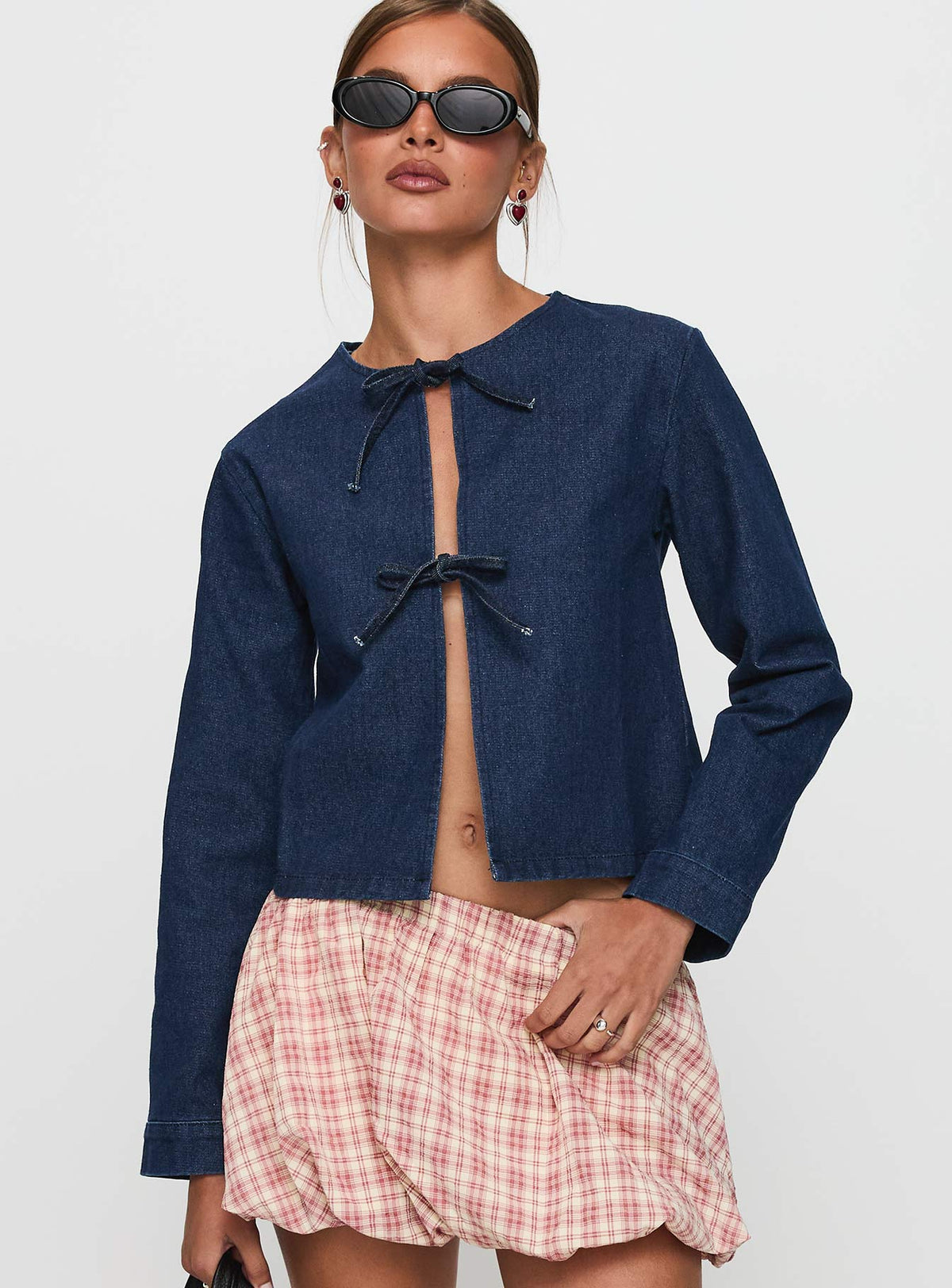 Never Alone Tie Detail Jacket Denim