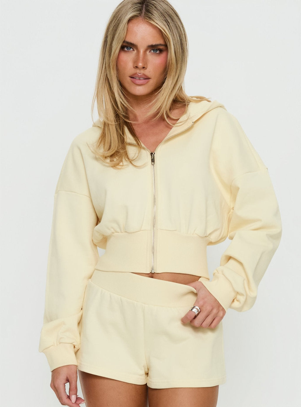 Daytime Cropped Blouson Hoodie Buttercream