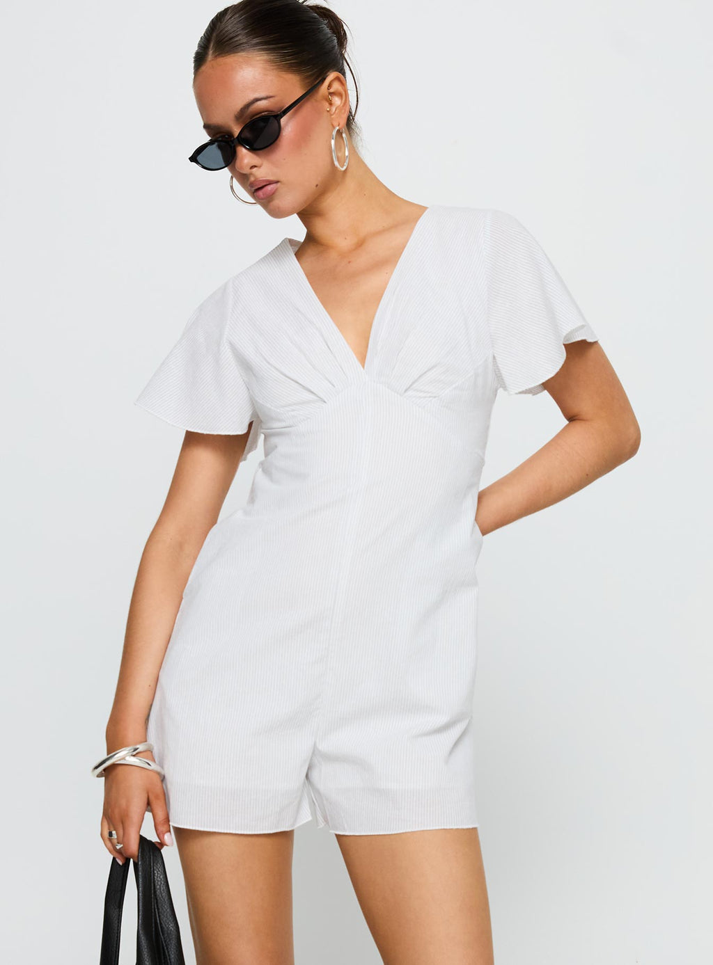 Full Of Strangers Playsuit White Stripe