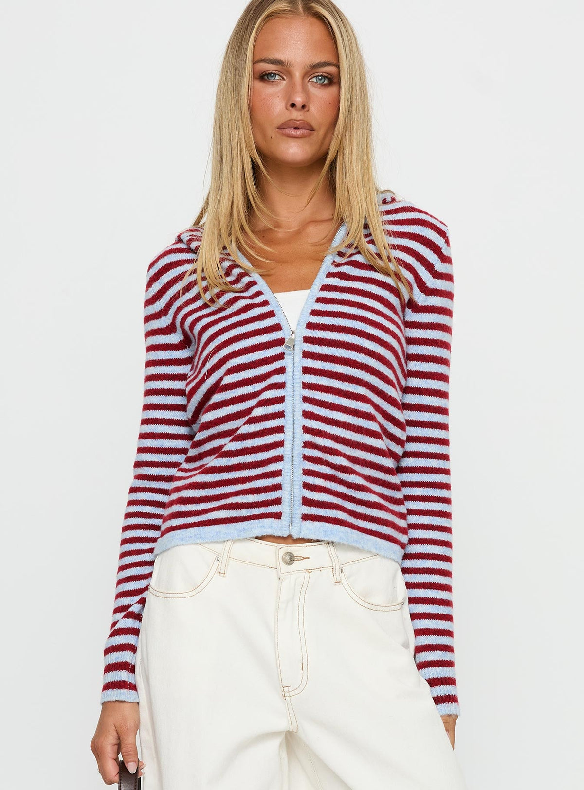 Superstars Zip Through Hoodie Blue / Red Stripe