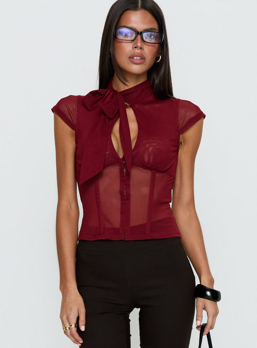 Anistasia Mesh Keyhole Corset Top Burgundy