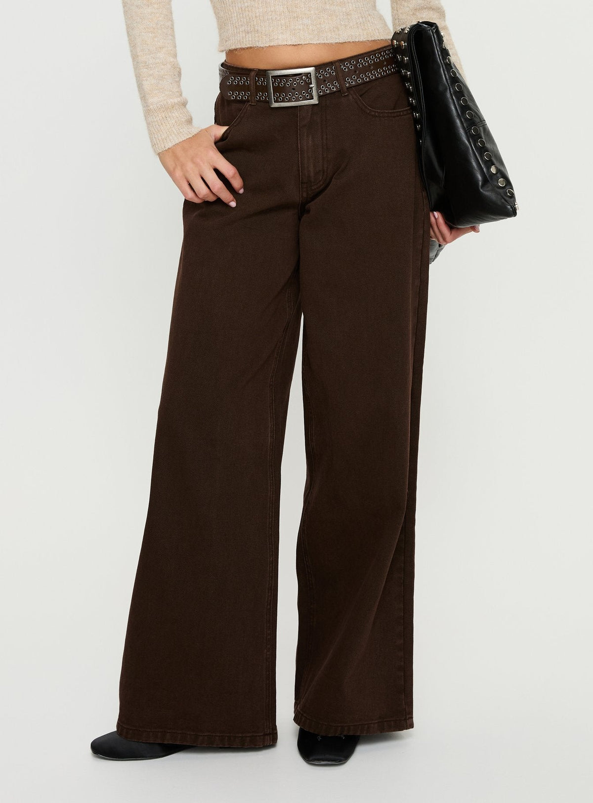 Naylor Mid Rise Wide Leg Jeans Brown