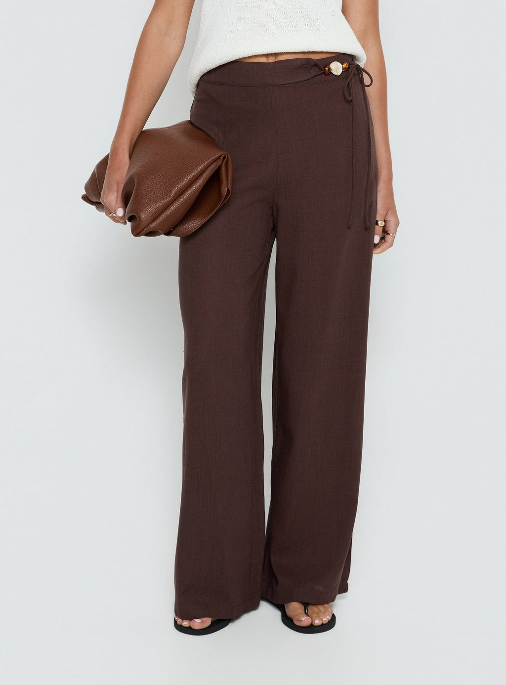 Pine For You Bead Detail Linen Pant Brown