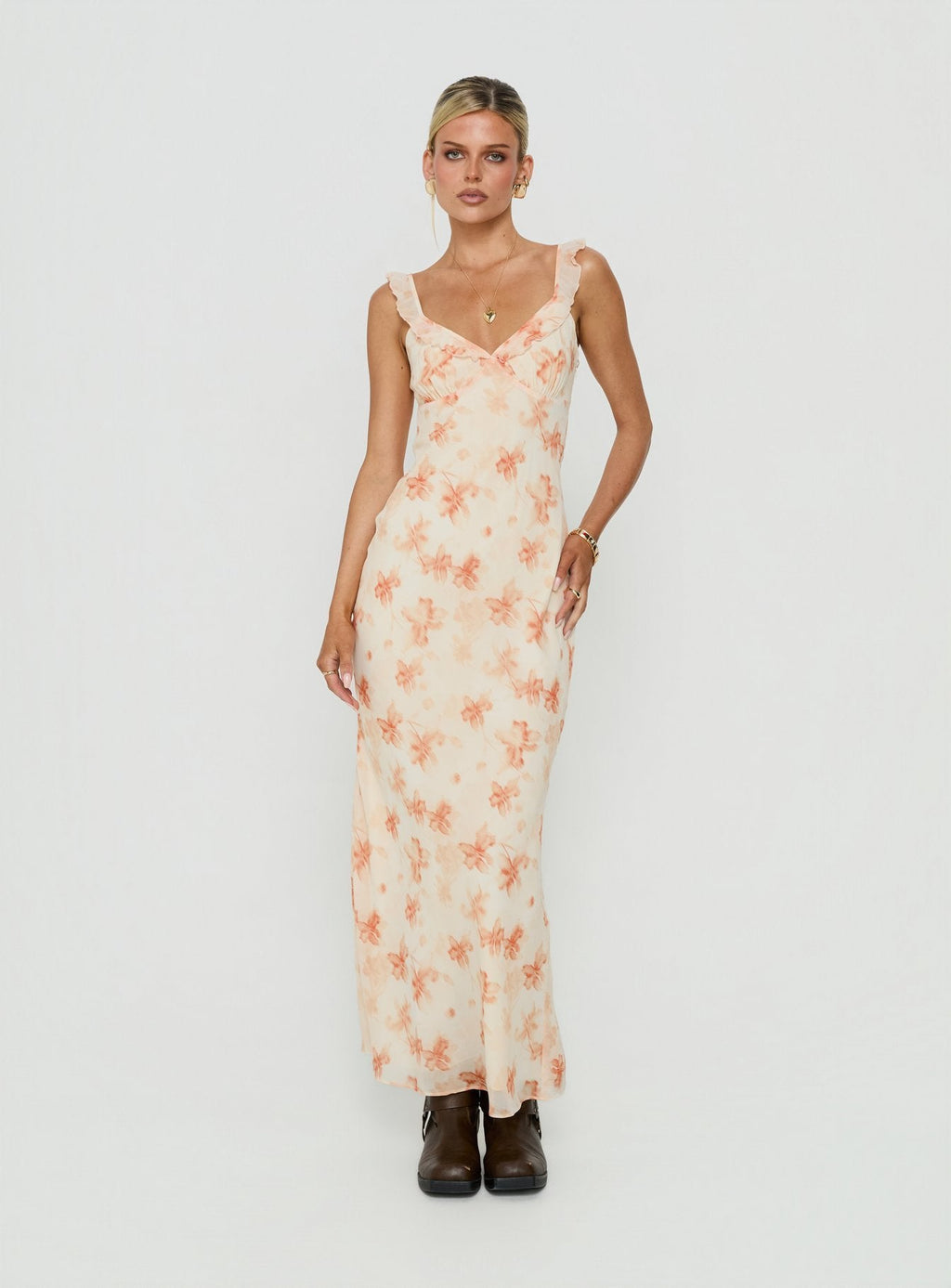 Aymi Frill Bust Detail Maxi Dress Multi Floral
