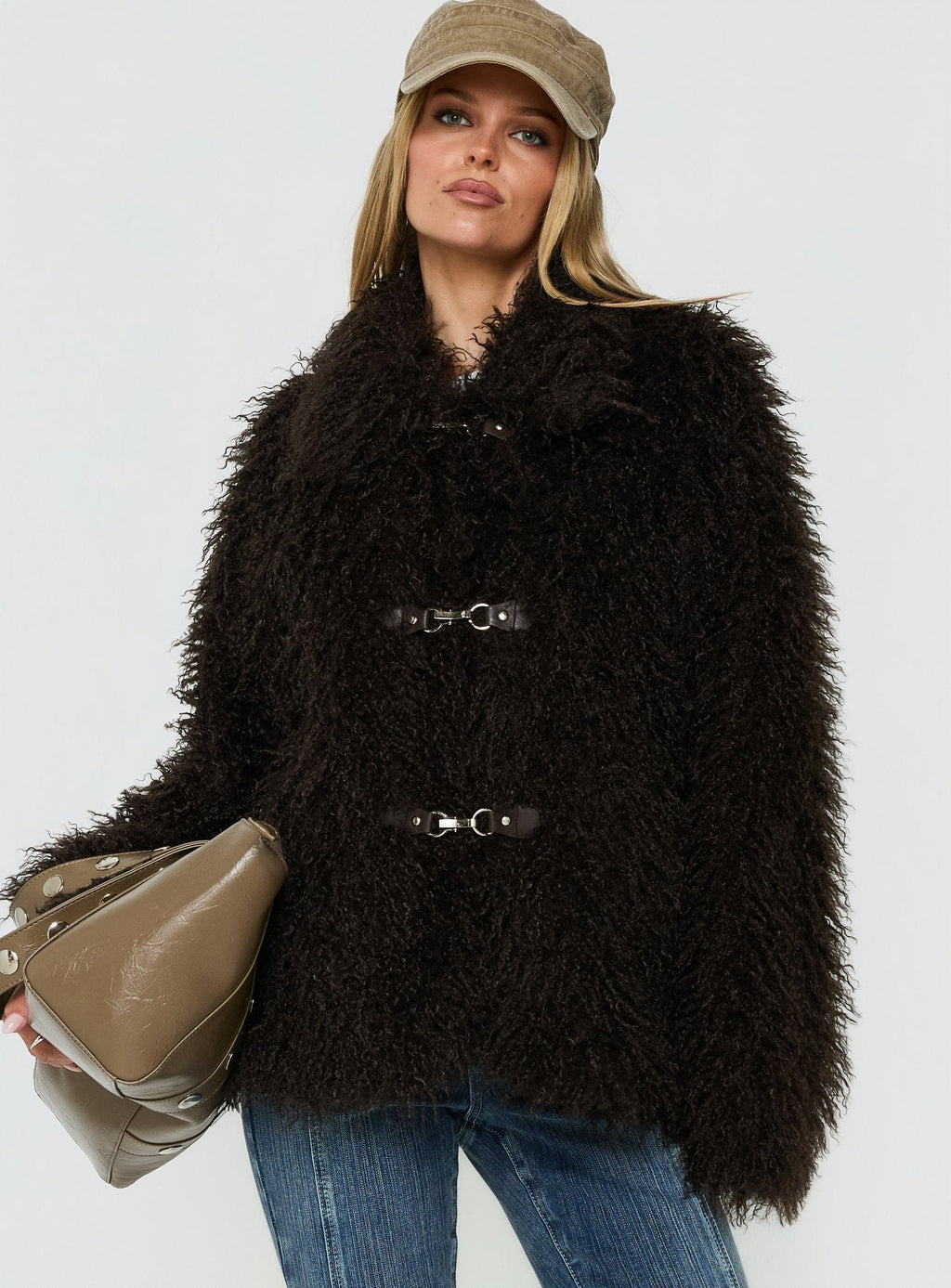 Nikolie Faux Fur Frog Closure Jacket Chocolate