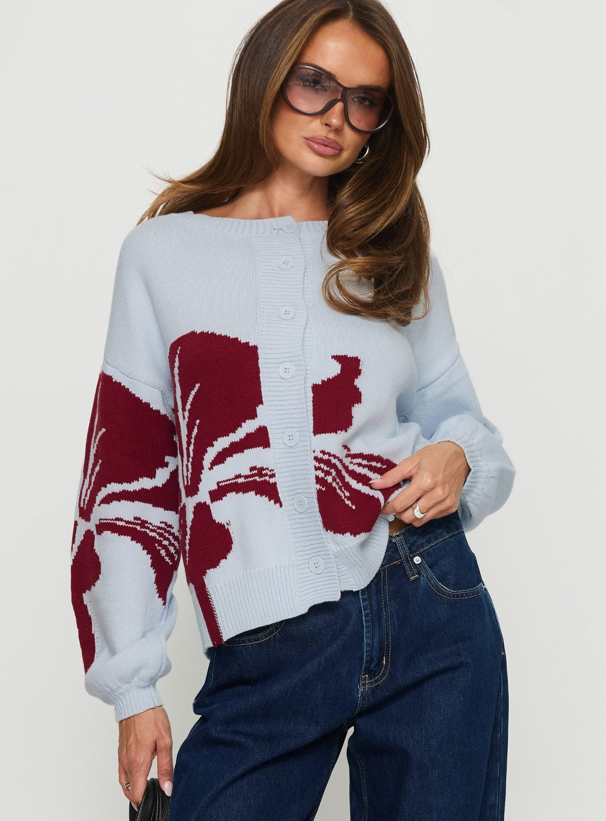Jalenn Floral Knit Cardigan Blue / Red