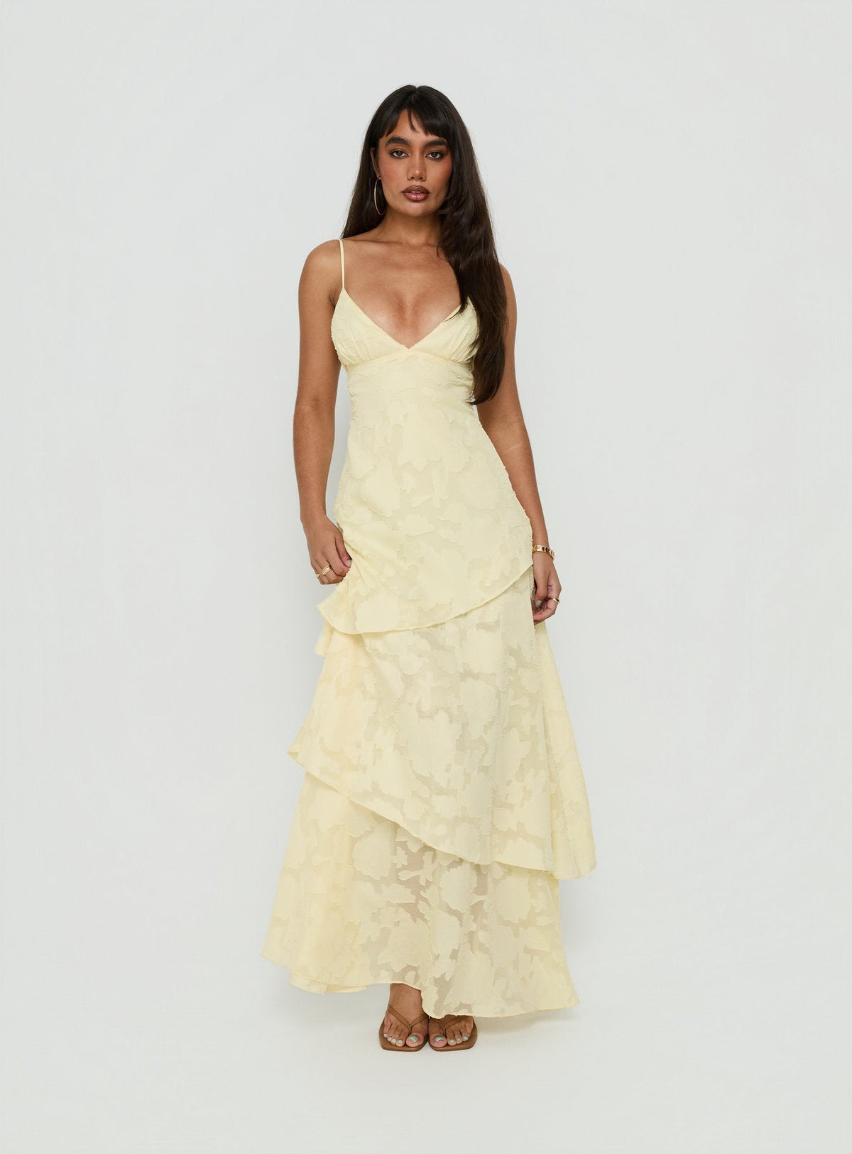 Lyricah Tiered Tie Back Maxi Dress Yellow