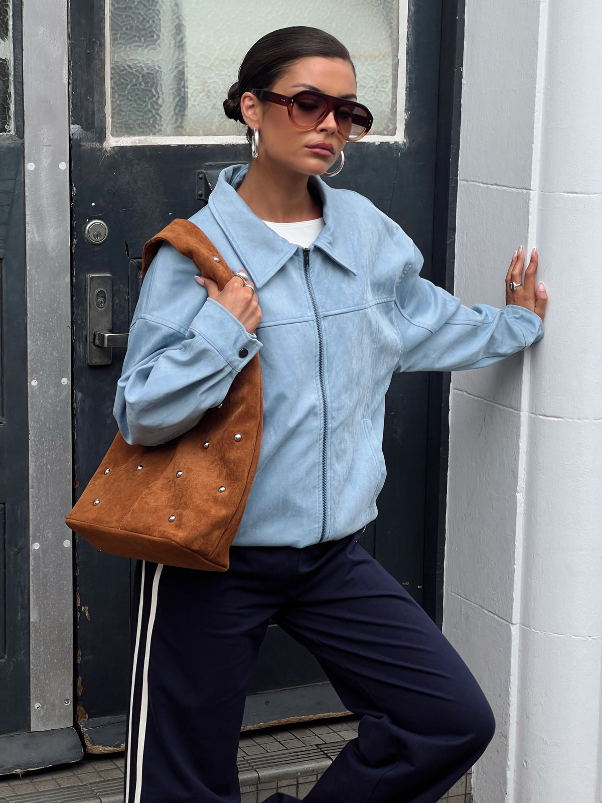 Goldsmith Faux Suede Bomber Jacket Blue