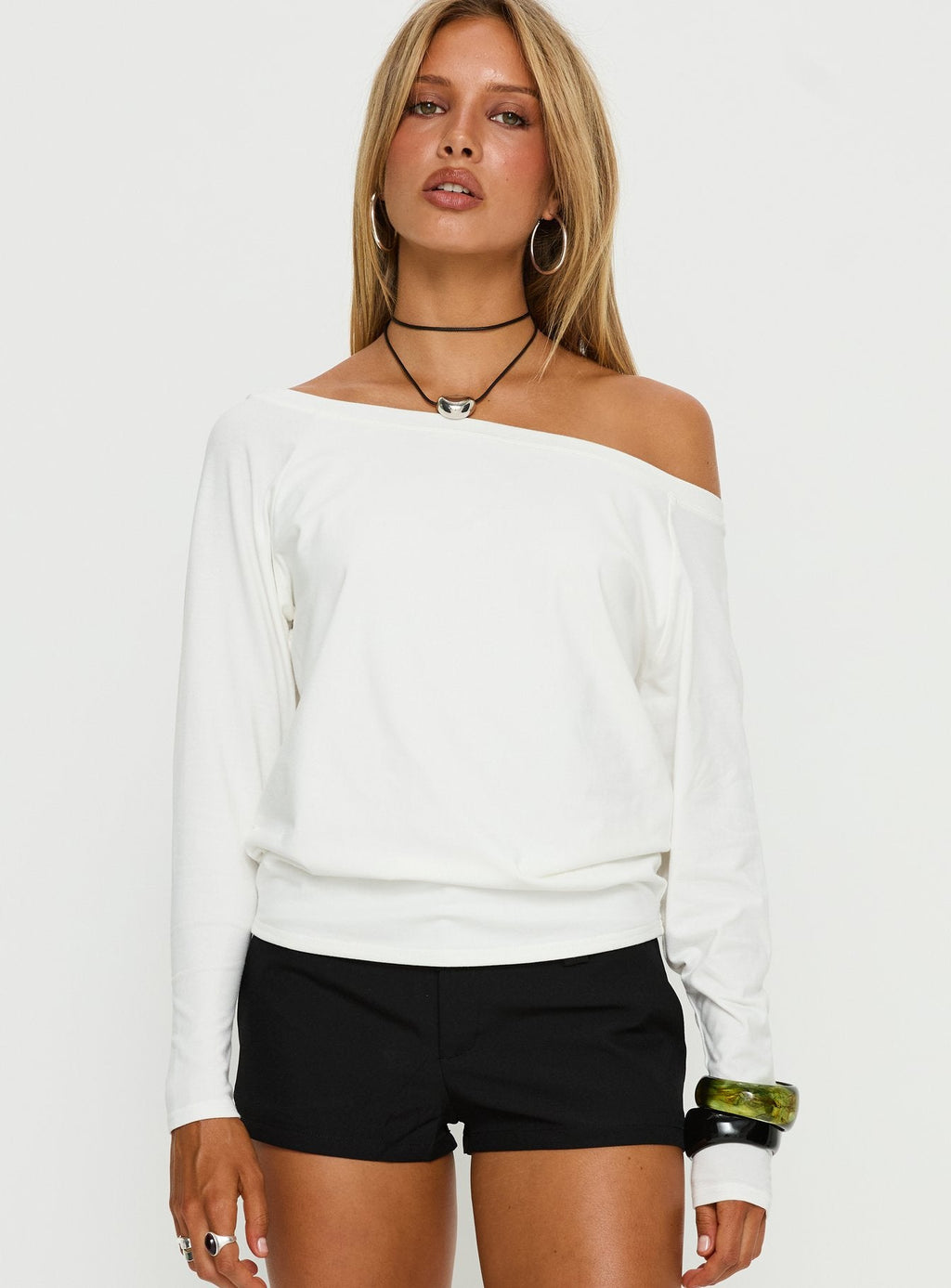 Icon Baby Off Shoulder Long Sleeve Top White