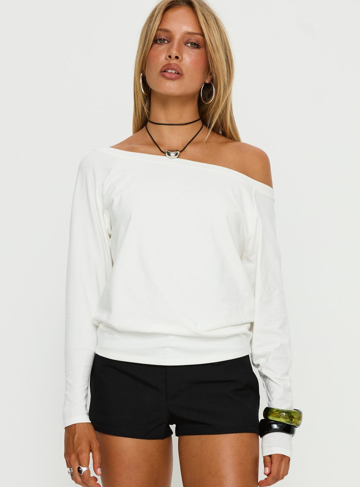 Icon Baby Off Shoulder Long Sleeve Top White