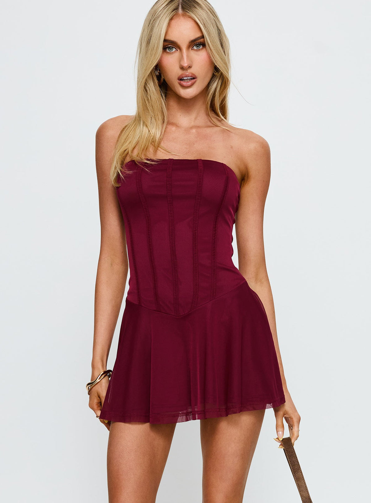 Kristyna Strapless Playsuit Burgundy