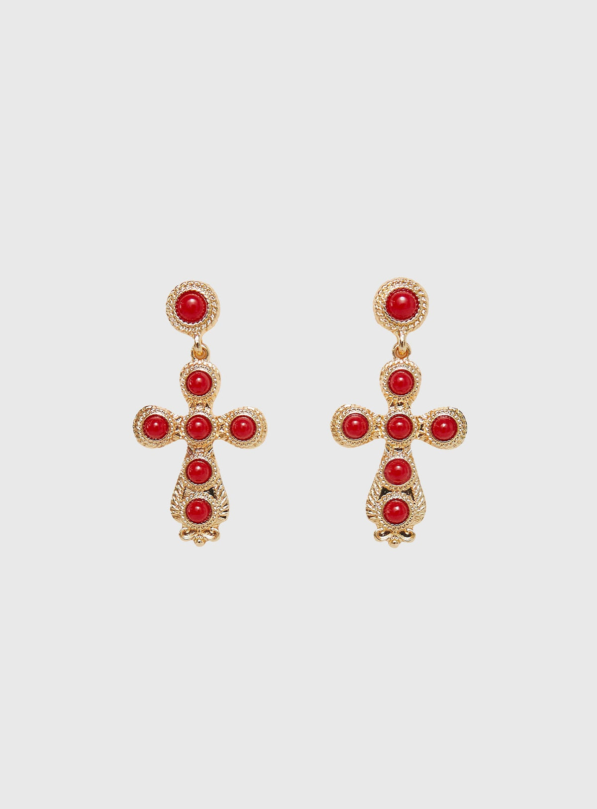 Oakwood Cross Earrings Gold / Red