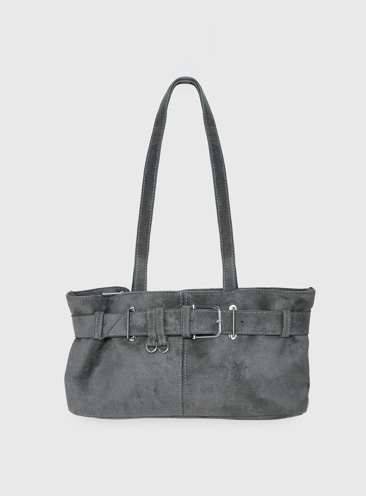 Views Of Capri Faux Suede Buckle Shoulder Bag Charcoal