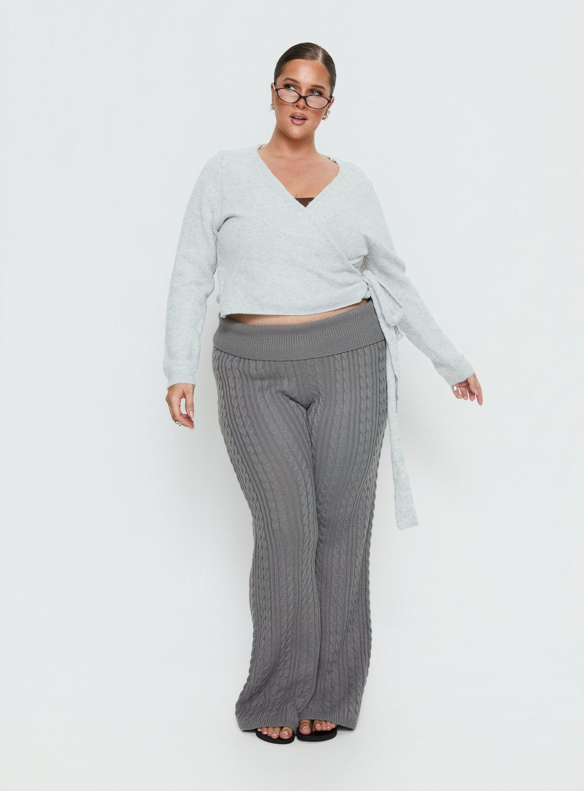 Tonee Wrap Knit Cardigan Grey Curve