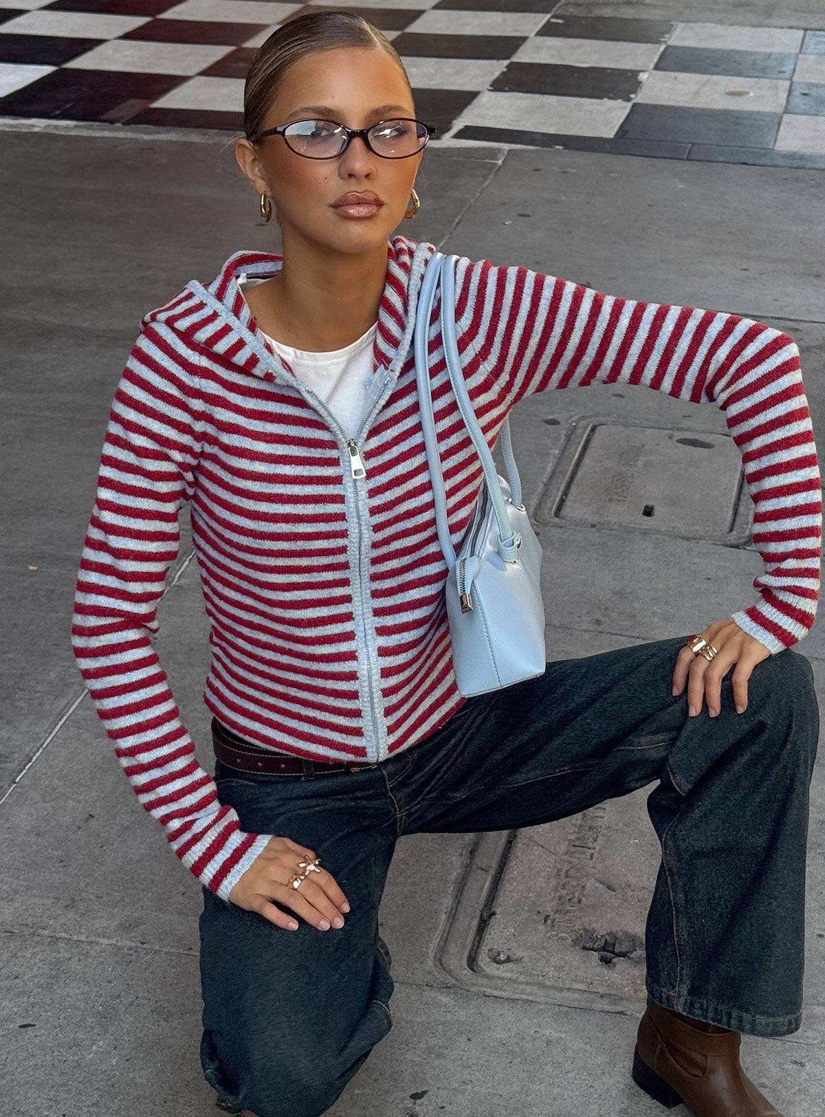 Superstars Zip Through Hoodie Blue / Red Stripe