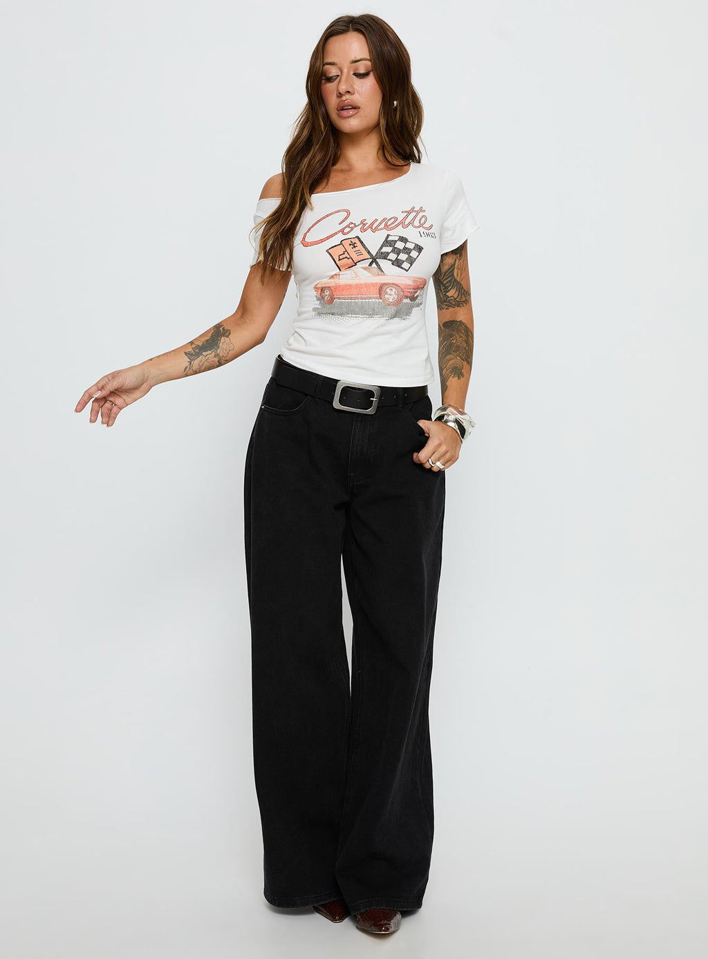 Corvette 1963 Off Shoulder Graphic Top White