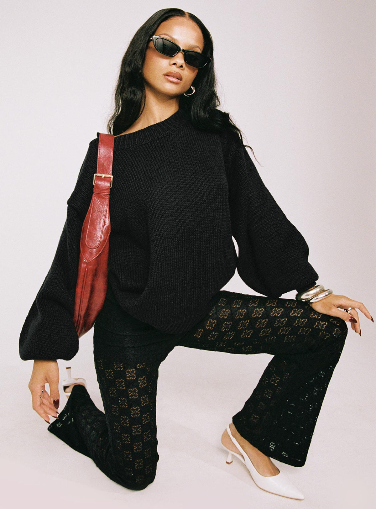Harmony Balloon Sleeve Knit Sweater Black