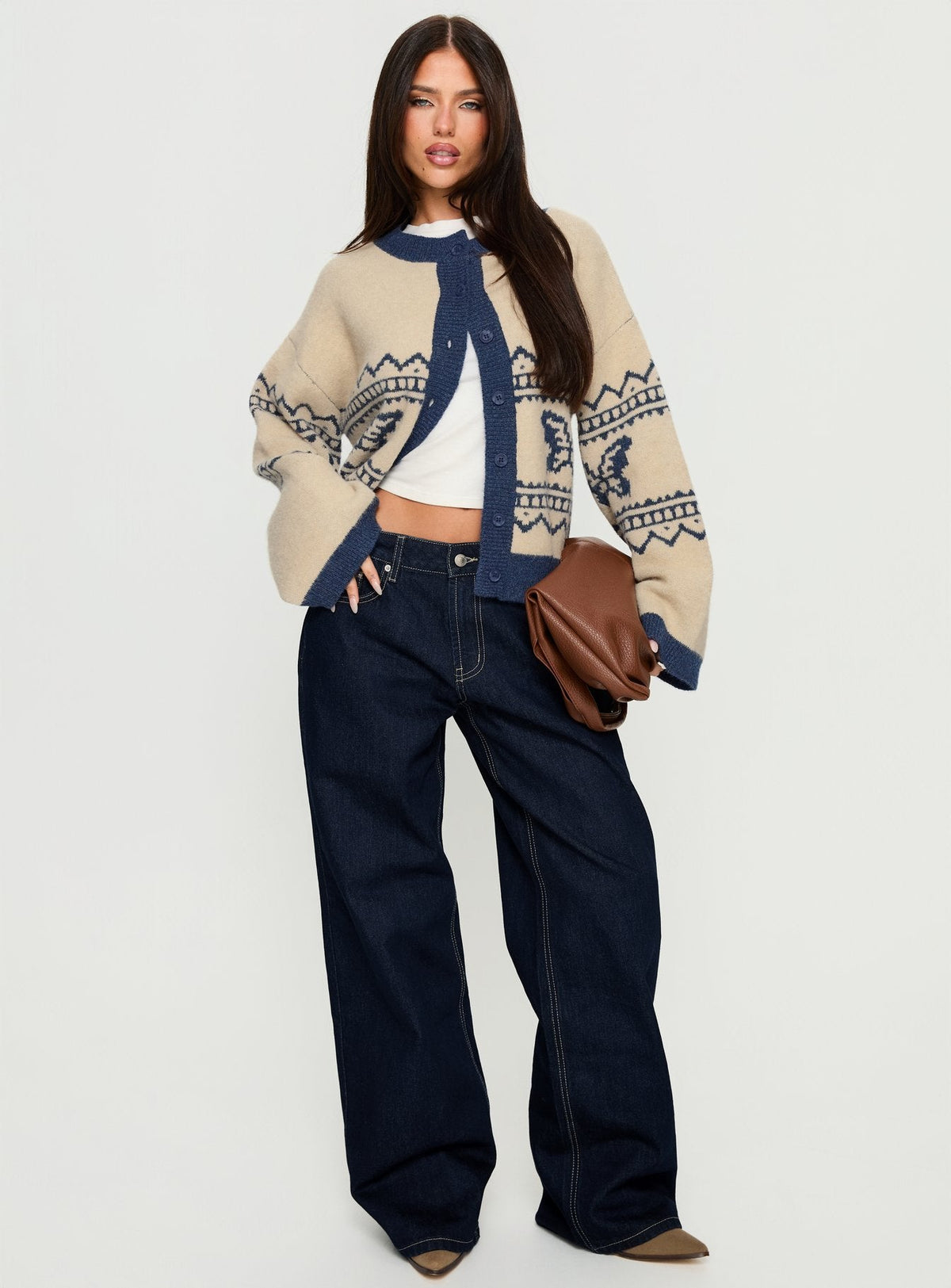 Wynoni Alpine Knit Cardigan Beige / Navy