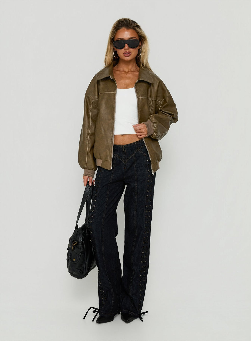 Goldsmith Faux Leather Bomber Jacket Washed Brown