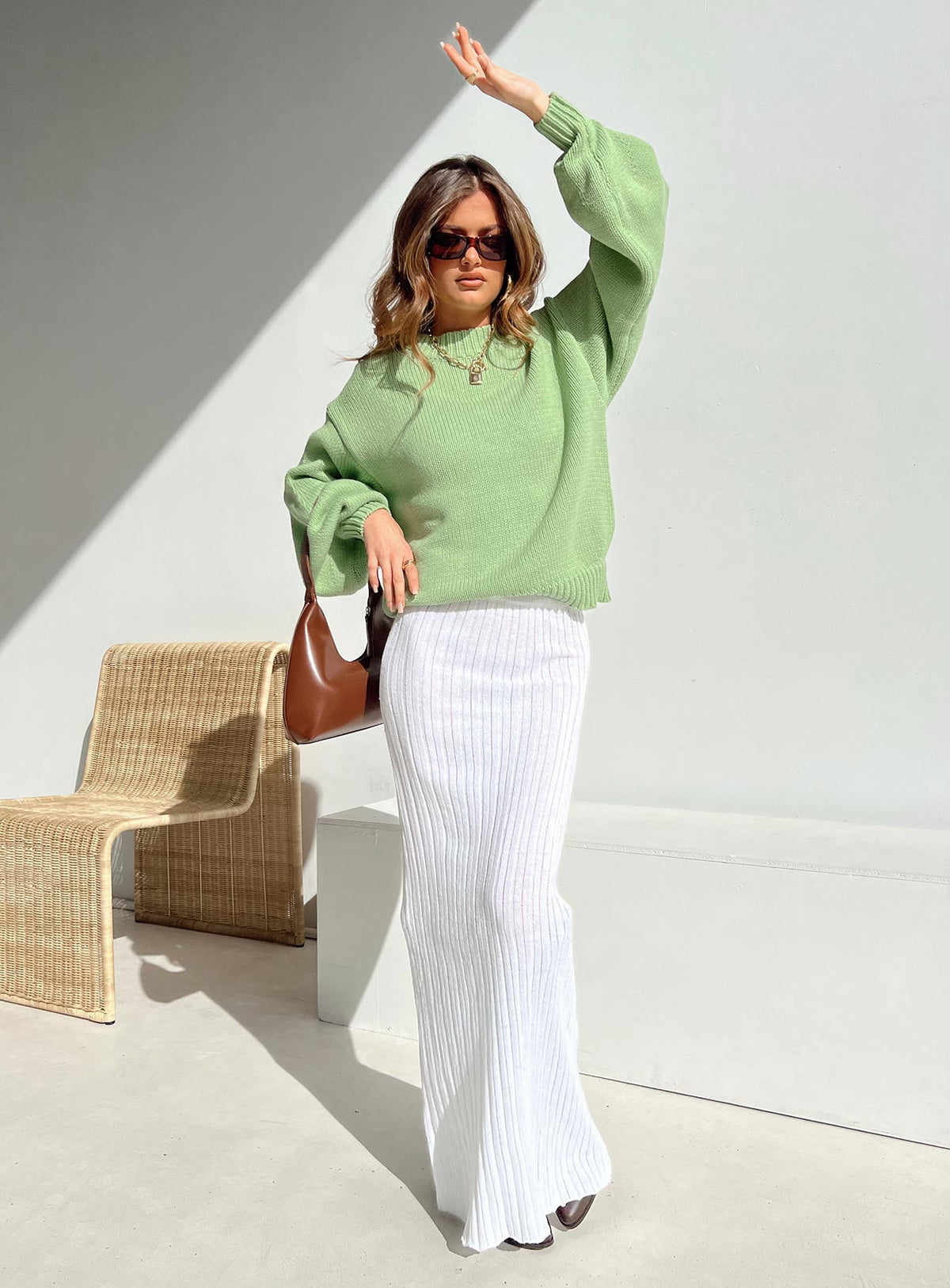 Harmony Balloon Sleeve Knit Sweater Sage